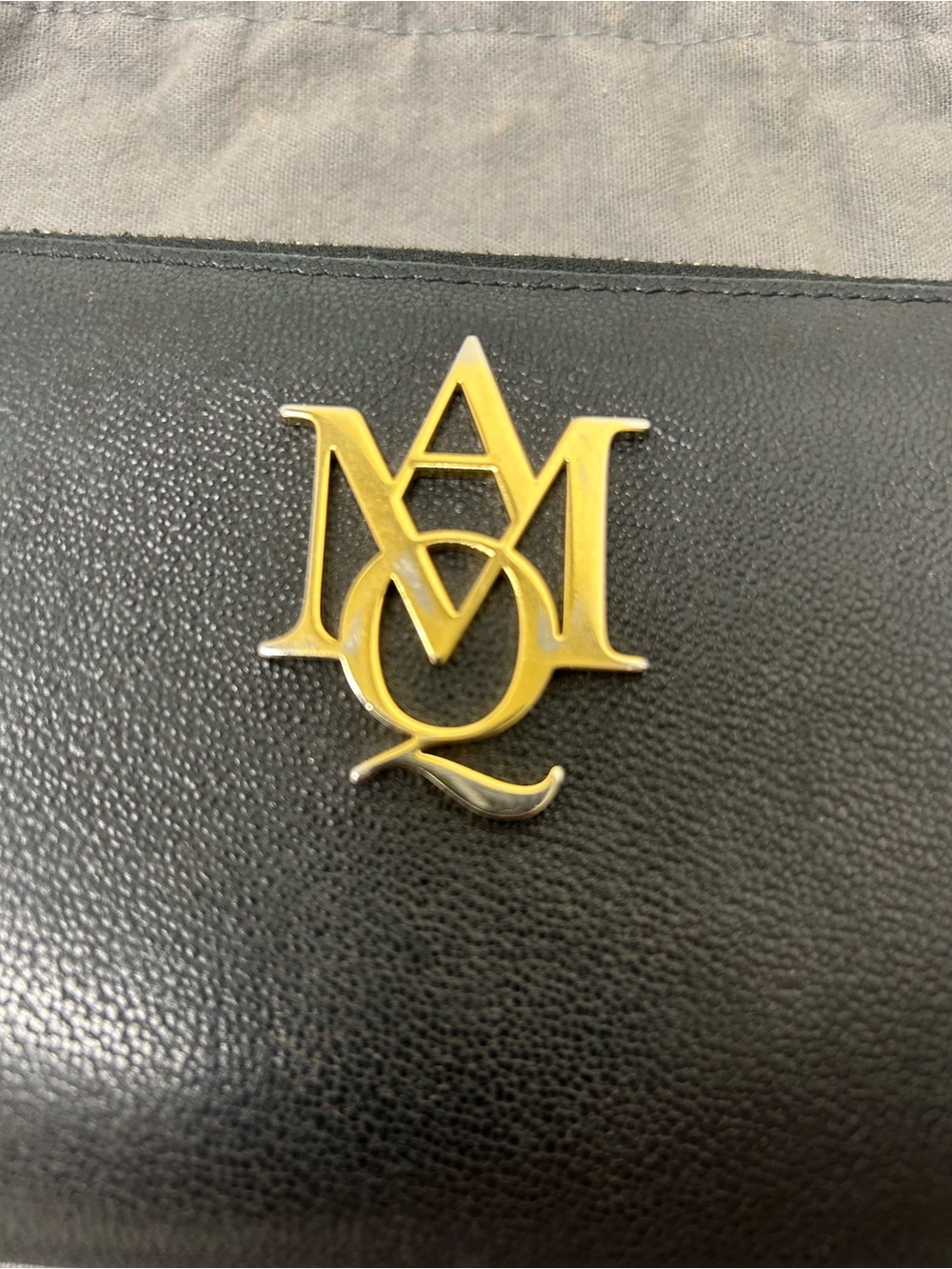 Alexander McQueen Black Leather Zip Wallet with Gold Monogram - Picture 2 of 9